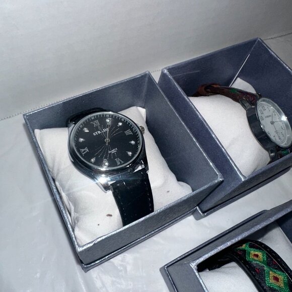 Set Of 3 Strada Boxed Watches With Black & Patterned Straps - Picture 2 of 5
